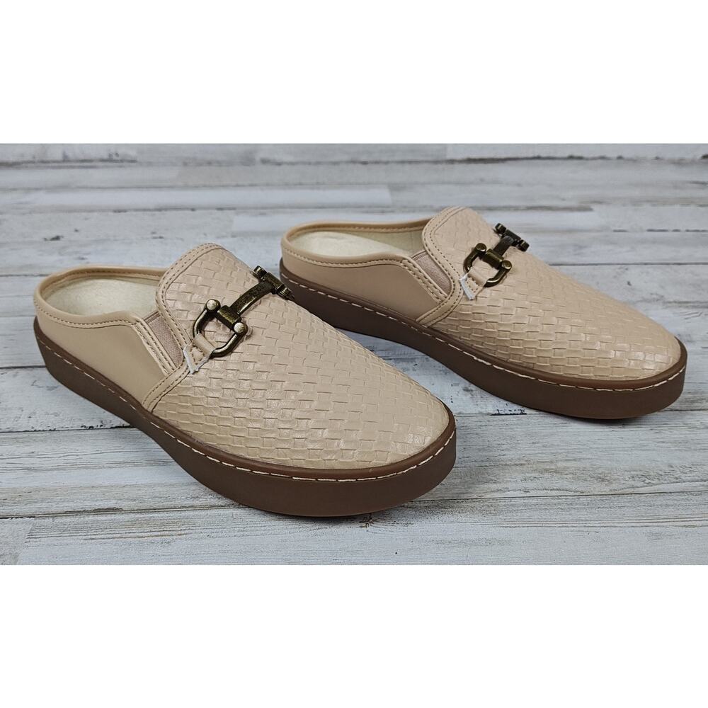 SPENCO Durham Orthotic Tan Slip On Woven Women's 6.5 Loafers Mules Arch Support